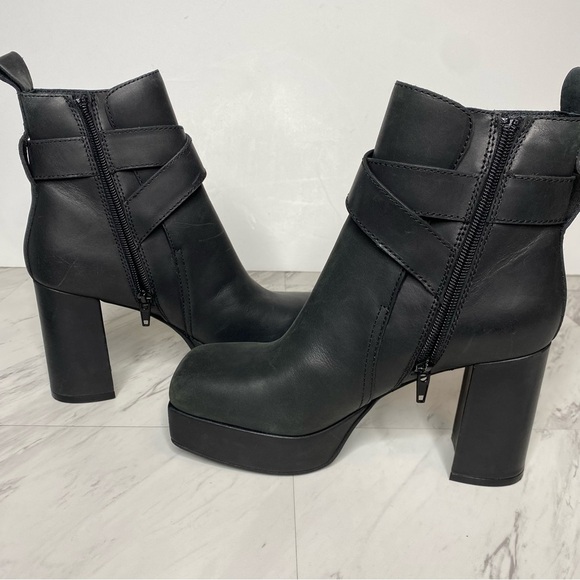 Jeffrey Campbell Amuse Black Leather Square Toe Heeled Platform Boot 7 - Picture 6 of 15